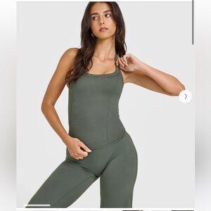 NWT Oner Active Mellow Rib Halter Neck Vest in Dark Khaki (M)